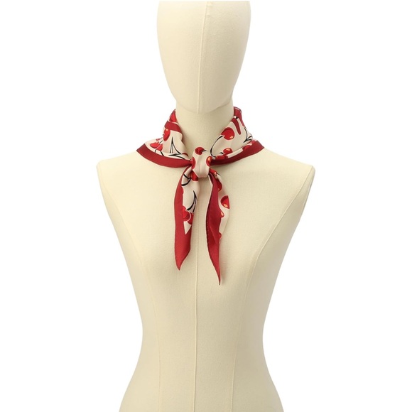 New Coach Cherry Print Red and White Scarf - Picture 6 of 6